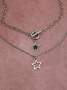 2件復古哥德式搖滾風十字星項鍊女子項鍊 - 黑色 - 查看 3