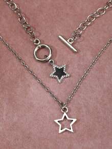 2件復古哥德式搖滾風十字星項鍊女子項鍊 - 黑色 - 查看 4