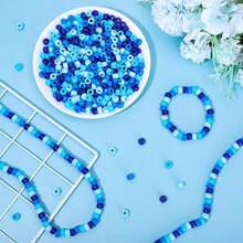 1200顆藍色小馬珠純色漸變款手工膠珠,4種混合顏色分隔珠,適用於diy手工藝品,手鍊,項鍊以及做頭髮辮子飾品 - 藍色 - 查看 6