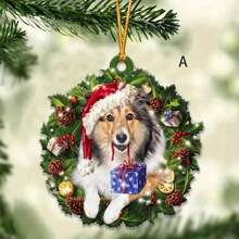 1入組藍白聖誕節狗狗造型清新藝術項鍊,後車視鏡裝飾,家居裝飾,鑰匙扣,背包裝飾,多功能車用裝飾品,聖誕樹裝飾 - 彩色 - 查看 7