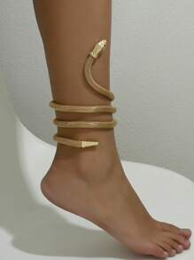 1pc Metallic Coiled Snake Attached Finger Chain Bracelet - Yellow Gold - View 3