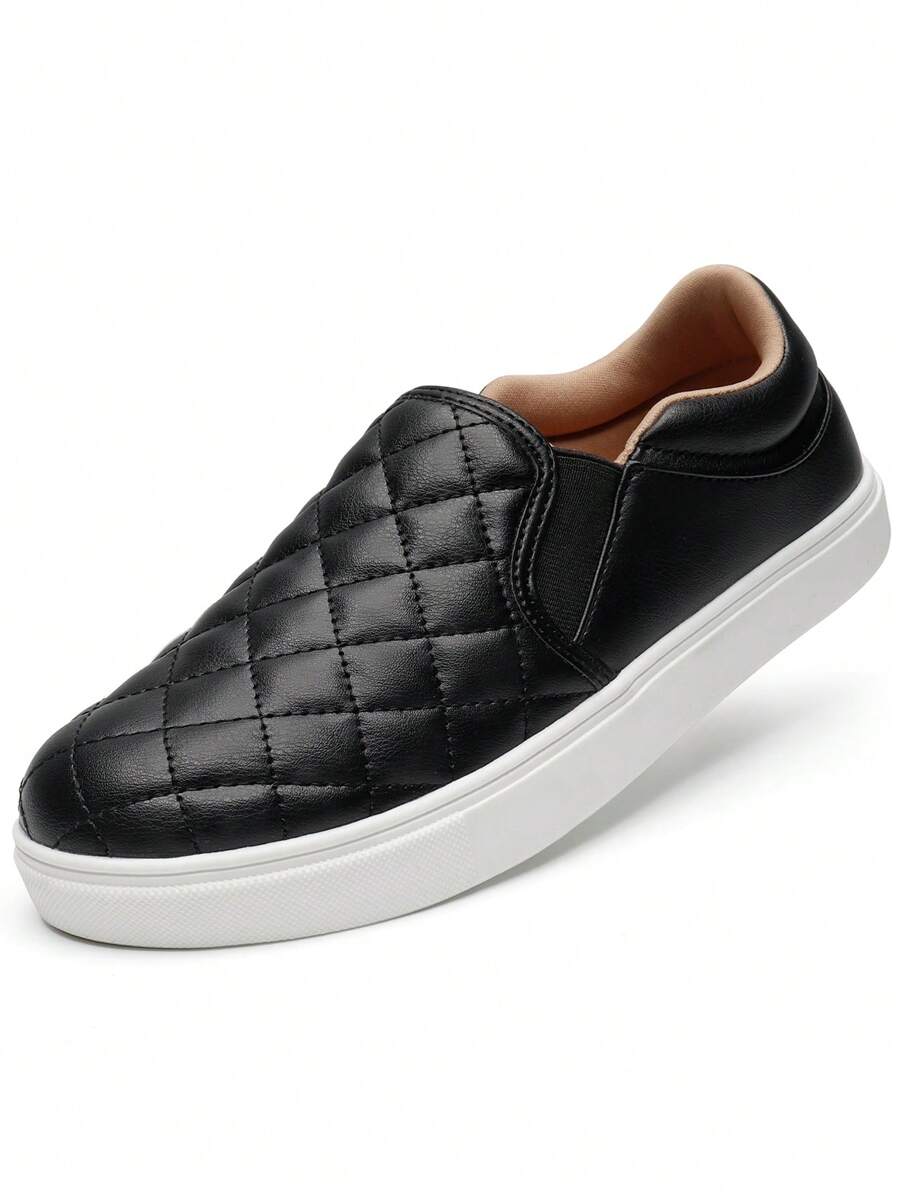 Slip On Shoes For Women Fashion Sneakers Elees Quilted 2.0 Comfort Casual Fall Loafers - 黑色 - 查看 1