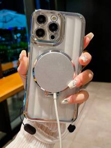 電鍍冰川圖案磁吸多功能旋轉支架+可調式防丟手帶,新款防摔手機保護殼 - 銀色 - 查看 3