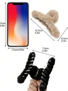 3入組毛絨髮卡，適用於秋冬女士髮型，可愛蓬鬆設計