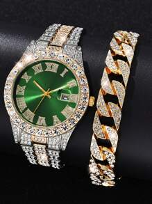 Men's Watch With Date And Diamonds - Silver - View 1