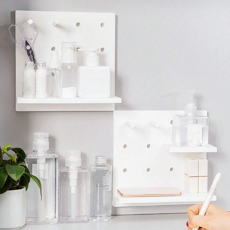 Pegboard Shelf With Hooks For Wall Mounting, Desk Organization And Mini Dorm Room Can Hold Various Of Household Objects, 1 Set - White - View 1