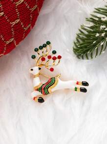 1個合金鑲嵌水鑽聖誕主題胸針,聖誕老人,馴鹿,鈴鐺,聖誕樹造型,創意節日服裝配件 - 彩色 - 查看 20