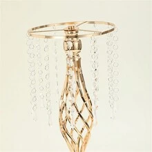 1pc Crystal Candlestick Iron Art Twisted Pattern Decoration For Western-style Restaurant Table T-performance Wedding Prop, Metal Iron Art Flower Stand, Crystal Acrylic Beads Flower Rack, Golden Wedding Table Decoration - Gold - View 8