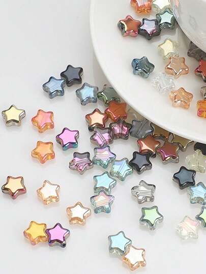 50pcs/Pack 8mm Center Hole Electroplated Glass Pentagram Beads, DIY Jewelry Accessories For Necklace, Bracelet, Earrings