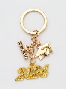 1pc Personalized Fashionable Graduation Cap Keychain With Book & Scroll Pendant, Perfect Gift For Classmates - Gold - View 1