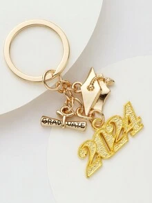 1pc Personalized Fashionable Graduation Cap Keychain With Book & Scroll Pendant, Perfect Gift For Classmates - Gold - View 3