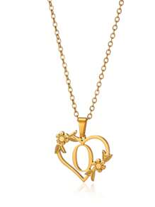 1pc Fashionable Stainless Steel Alphabet & Heart & Flower Design Necklace, Suitable For Women's Parties And Festivals, Jewelry Gift Valentines,Mom,Mother,Mother's Day,Gift