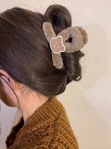 1個女性泰迪熊造型髮夾,甜美可愛毛茸茸設計,適合日常髮型設計 - 彩色 - 查看 5