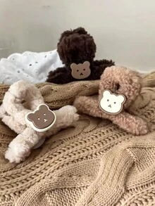 1個女性泰迪熊造型髮夾,甜美可愛毛茸茸設計,適合日常髮型設計 - 彩色 - 查看 2