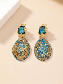 1pair Vintage Minimalist Exaggerated Elegant Polyresin Oval Shaped Earrings For Women Party, Wedding, Travel, Shopping Accessory - Blue - View 3