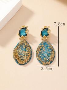 1pair Vintage Minimalist Exaggerated Elegant Polyresin Oval Shaped Earrings For Women Party, Wedding, Travel, Shopping Accessory - Blue - View 7