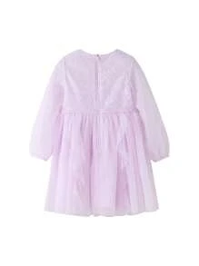 Annil Young Girl Dress Spring And Autumn Fashionable Round Neck Mesh  Skin-Friendly Dresses Purple