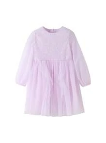 Annil Young Girl Dress Spring And Autumn Fashionable Round Neck Mesh  Skin-Friendly Dresses Purple