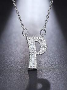 1 件裝新娘浪漫旅行風格英文字母鎖骨鏈吊墜微鑲嵌白金鍍金 Diy 項鍊 - 銀色 - 查看 6