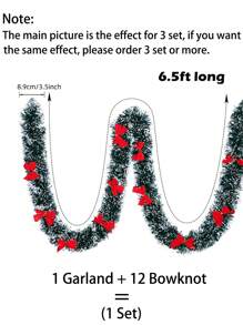 1pc 2 Meters Christmas Colorful Ribbon With Artificial Flowers, Eucalyptus And 12 Red Bows Combination Home Decor Christmas Decorations Room Decor