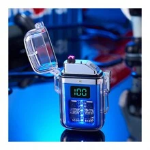 Rechargeable Flameless Waterproof Windproof Pulse Arc Lighter With Transparent Cover For Outdoor Activities - Blue - View 2
