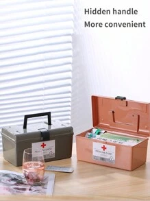 1 bộ dụng cụ sơ cứu mini gia đình bằng vật liệu PP, hộp đựng thuốc gia đình dung tích lớn, hộp đựng thuốc cấp cứu cho trẻ em có nắp đậy - trắng - Xem 3