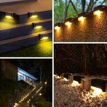 4 件套太阳能甲板灯户外，太阳能台阶灯防水 LED 太阳能灯适用于户外楼梯、台阶、栅栏、庭院、露台和小路，户外花园照明适用于小路、庭院、露台