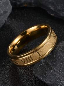 1個男士羅馬數字不銹鋼戒指,個性化流行的鈦鋼珠寶,極簡風格6mm
