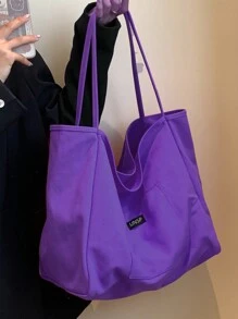 Women's Solid Color Fashion Canvas Shopping Bag Shoulder Tote Bag Student Book Bag Large Capacit Christmas Essentials New Arrivals For Valentine's Day