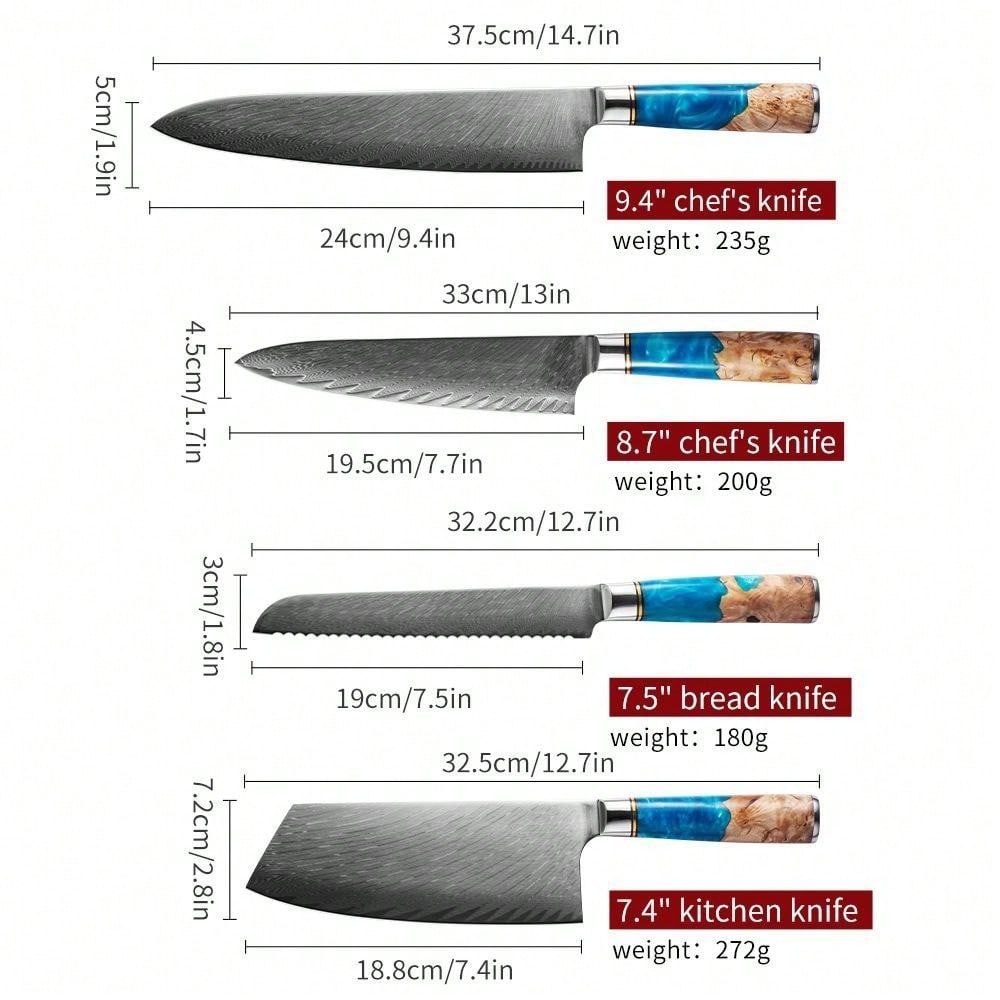 9.4 Inch Damascus Chef Knife For Home Use, Bone Cleaver And Multi