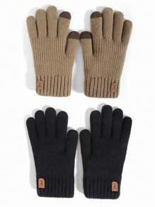2 双女士冬季加厚保暖内衬触摸屏短信保暖手套黑色+咖啡色鹿绒面革标签针织时尚全指手套适合在寒冷天气下参加派对、驾驶、游戏、骑自行车、徒步旅行、写作 - 彩色 - 查看 7