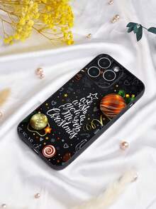 1pc Letter & Christmas Tree Pattern Black Tpu Phone Case With Matte Texture Edge Full Protection, Dustproof And Waterproof, Christmas Themed, Compatible With IPhone 7/8/11/12/13/14/15/X/Xr/Xs/Plus/Pro/Pro Max/Se2/Mini Series - Multicolor - View 2