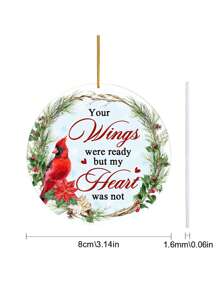1入組8cm*8cm單面圓形亞克力吊墜,掛有金繩與紅冠鳥頭設計圖案,標語為'你的翅膀已經準備好了,但我的心還沒有',用於聖誕樹裝飾,是聖誕節假期家庭派對的理想禮物 - 彩色 - 查看 3