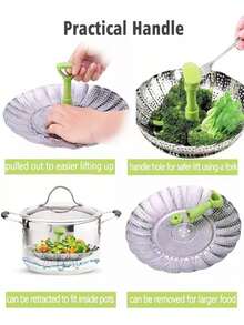 Rejilla Vaporera Plegable De Acero Inoxidable Para Cocina verduras - Verde - Ver 5