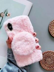 豪華時尚多功能手機殼，帶有化妝鏡和毛絨後蓋，適用於 iPhone 15 Pro Max/14 Plus - 粉色 - 查看 1