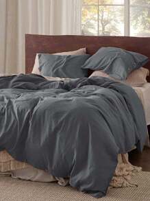 Bedsure Valentine's Day Linen Duvet Cover - Linen Cotton Blend Duvet Cover Set, 2/3 Pieces, 1 Duvet Cover And 1/2 Pillowcase, For Spring Decor, Wedding Decor, Easter Decor, Room Decor, Home Decor - 深灰色 - 查看 2