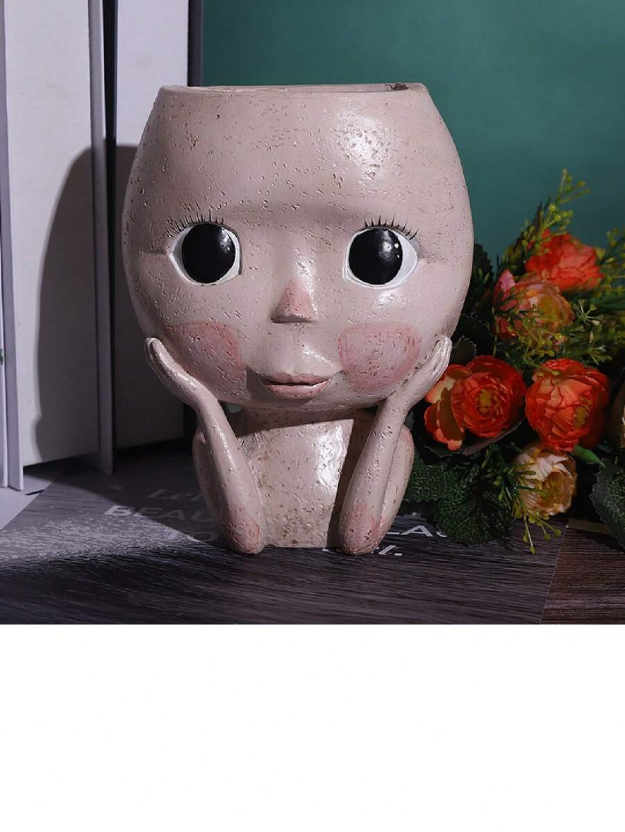 1只娃娃造型多肉植物盆栽,落地式,具有創意雕塑品味,戶外花園裝飾擺件