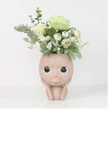 1只娃娃造型多肉植物盆栽,落地式,具有創意雕塑品味,戶外花園裝飾擺件
