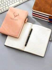 A5厚實橫向線筆記本,帶皮膚般的質感 - 粉色 - 查看 1