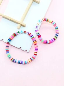 2pcs Mama And Mini Match Random Multi Colors Clay Beads Bracelet Set Mama And Daughter Gift - Multicolor - View 6