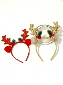 2入組聖誕節發箍,鑲有閃爍鹿角和鈴鐺,適用於派對裝飾和女士髮飾