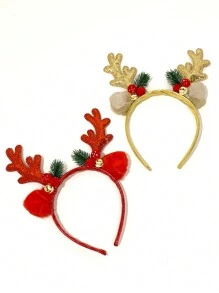 2入組聖誕節發箍,鑲有閃爍鹿角和鈴鐺,適用於派對裝飾和女士髮飾