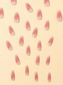 24入組奶白色漸變芭蕾舞指甲貼片 + 1入組24片果凍膠水 + 1支搓紋器壓合式假指甲，指甲用品