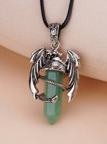 1 件装龙项链男女水晶石皮革项链龙缠绕吊坠脉轮灵气宝石项链风水幸运符新款珠宝女士礼物时尚创意礼物