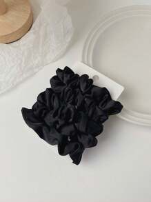 5pcs Shiny Satin Hair Scrunchies,Women Solid Satin Casual Scrunchies, For Daily Life,Maillard,Silk Scrunchies,Fashionable Outfit,Fashion Glasses,Home Life,Ornaments Accessories - Black - View 2