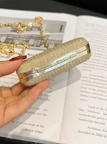 镶钻时尚手拿包 流行轻奢晚宴包 化妆包 迷你个性化口红小包 女士高品质名媛风链条单肩斜挎金属链耳机包 - 金色 - 查看 7