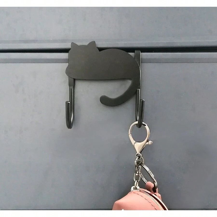 Cat Design Bar Double Hooks For Convenience - Black - View 1