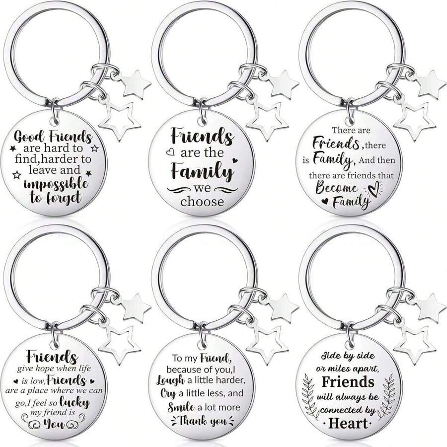 6 Pieces Friendship Keychain Gifts, Best Friend Inspirational Keychain, Friendship Jewelry Appreciation Keychain - Silver - View 1