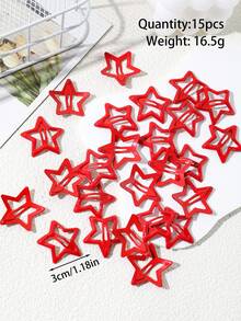 15入組女士紅色油滴星形髮飾bb髮夾,y2k多功能時尚大學風格,適用於聖誕節、新年和日常使用