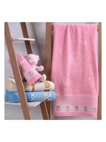 Toalha de Banho Infantil Kinder Pets - Bordada e com Espaço para Ponto Cruz -  Menino/Menina 75CmX110Cm - 100% Algodão - Branco - Visão 5